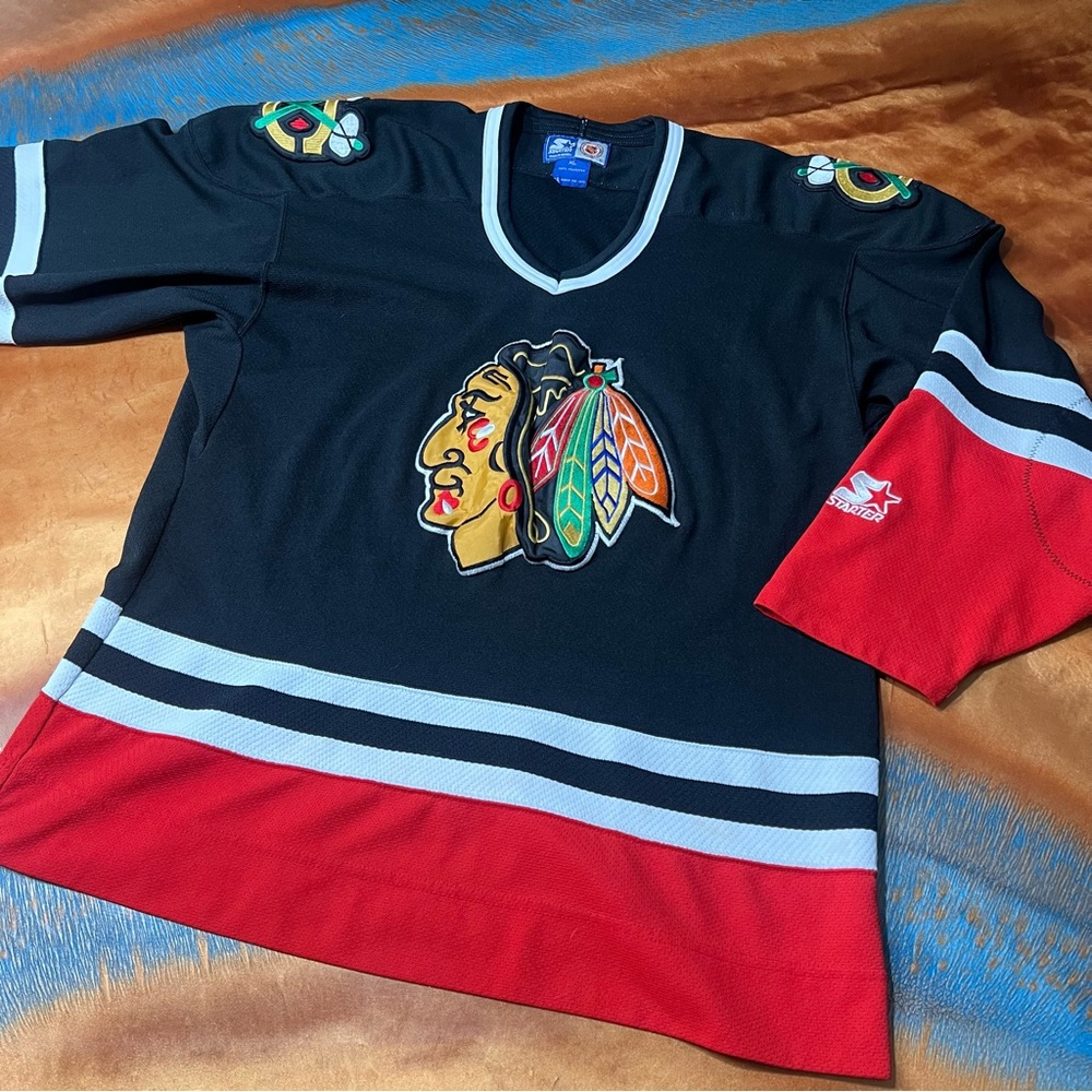 VINTAGE NHL HOCKEY JERSEY CHICAGO BLACKHAWKS XL STARTER BLACK Red